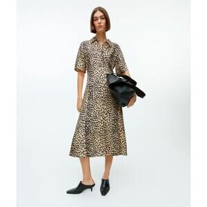 Arket Beige/Black Animal Print Button A-line Midi Dress, size EU40/M-L